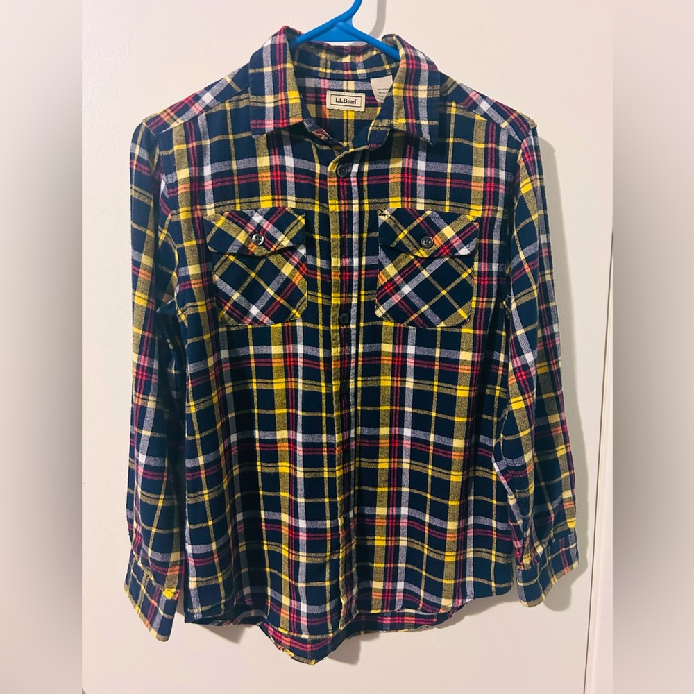 L.L. Bean Boys Plaid Shirt,Flannel Button Up,Long Sleeve Cotton,Size M(10-12)